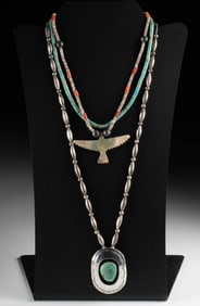 3 Native American Silver, Shell, & Turquoise Necklaces