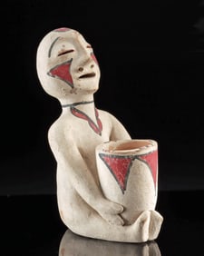 Tesuque Pueblo Pottery Seated Rain God w/ Pot