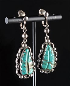 Navajo Silver /Turquoise Drop Earrings (pr)