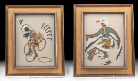 2 Navajo Sand Paintings by Jerry Ted Toledo (1975)
