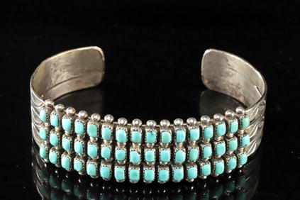 Zuni Silver & Turquoise Bracelet by Clark Couyancy