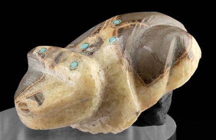 Zuni Septarian Frog Fetish w/ Inlaid Turquoise