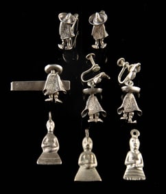 Mexican Silver Matching Taxco Jewelry & Milagros
