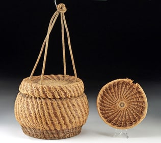 Two 20th C. American Pine Needle Folk Art Baskets