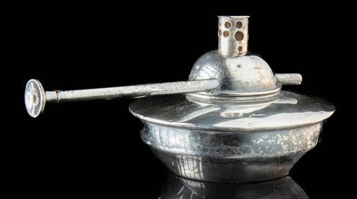 20th C. Silver & Brass Alcohol Burner, Adjustable Wick