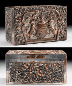 1900s Edwardian Silver Plated Copper Box w/ Lion Crest