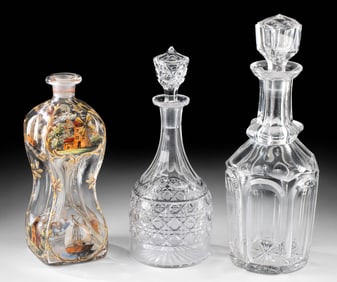 Three 19th C. English & Dutch Glass Decanters