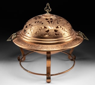 Large Copper Chafing Vessel w/ Escutcheon Motif