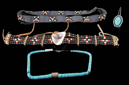 Navajo / Pueblo Silver & Turquoise Jewelry, 4 pcs