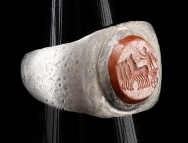Roman Silver & Jasper Intaglio of Victory in Chariot