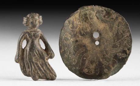 14th C. Medieval Bronze Disc w/ Saint Charm