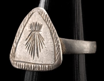 15th C. European Medieval Silver Ring w/ Wheat Sheaf