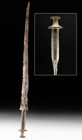 Luristan Bronze Incised Short Sword Hilt w/ Iron Blade