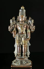 19th C. Indian Brass Murti Shrine Statue of Lord Vishnu