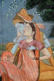 Indian Pichwai Silk Painting of Krishna & Radha