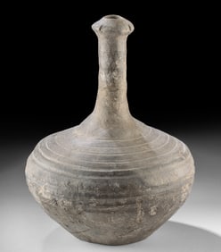 Chinese Han Dynasty Greyware Pottery Garlic Mouth Vase