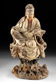 13th C. Chinese Yuan Painted Wood Guanyin Sculpture