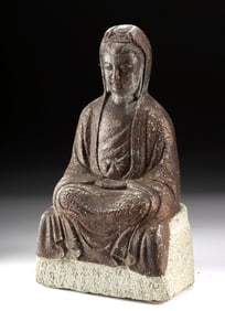 Chinese Stone Statue of Bodhisattva Guanyin, Inscribed
