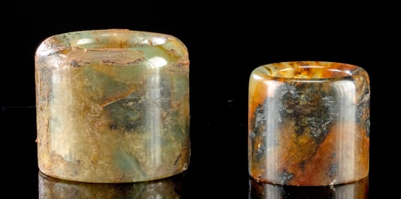 Two 19th C. Chinese Qing Stone Archer's Rings