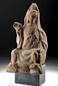 Japanese Edo / Meiji Stone Seated Deity - Jurojin