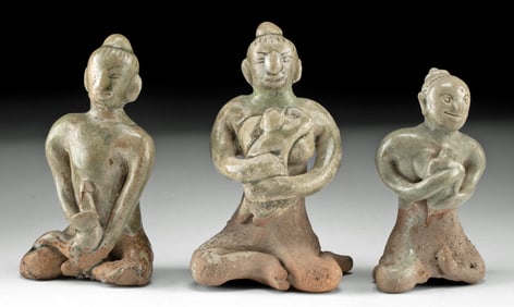 Three Thai Sawankhalok Glazed Pottery Figures