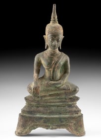 18th C. Thai Gilt Bronze Seated Buddha Statue