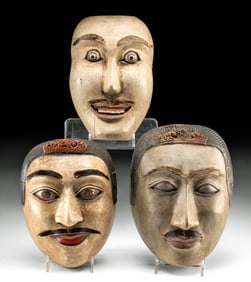 19th C. Balinese Wood Topeng Theatrical Masks, 3 pcs