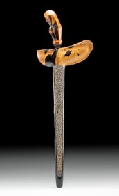 20th C. Indonesian Steel, Wood & Nickel-Brass Kris