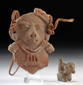 Pre-Columbian Pottery Flat Figure & Bird Whistle
