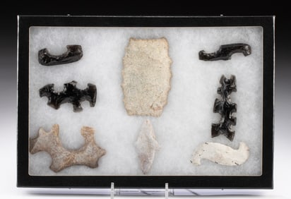 8 Maya Assorted Chert & Obsidian Eccentric Flints