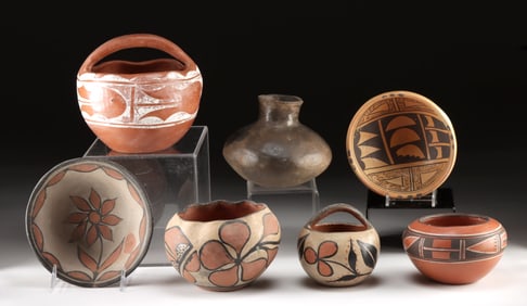 Pueblo Pottery Vessels & Mississippian Jar, 7 pcs