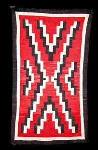 Navajo Woven Wool Double Saddle Blanket Eye Dazzler: Native American, Southwestern United States, Dine (Navajo), ca. early to mid-20th century CE. A beautiful hand-woven saddle blanket crafted from wool for both the warp and weft, resulting in a tight a