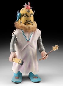 Hopi Wood & Fur Qoqole (Sikyaqoqlo) Kachina Figure