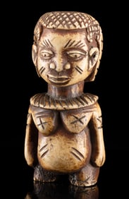African Kongo Bone Carving of Nude Female Figure