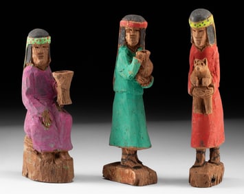 Three Mexican Tarahumara Pine Bark Figurines