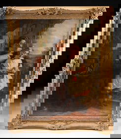 19th C. European Painting - Woman & Child Tender Moment