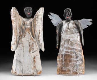 2 Folk Art Painted Wood Angels by Gary F. White