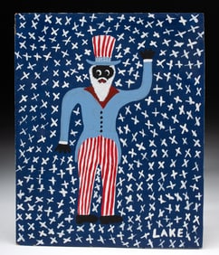 Folk Art Painting of Uncle Sam by Lake