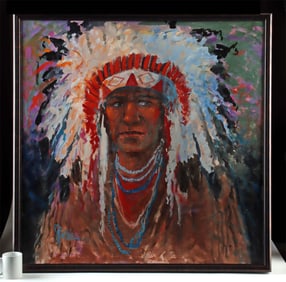Jess DuBois Painting - Native American in Headdress