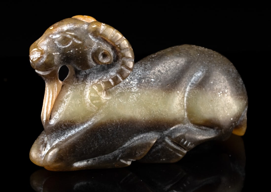 19th C. Chinese Qing Nephrite Jade Bearded Goat (1 of 3)