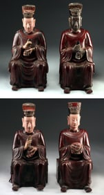 Four 17th C. Chinese Qing Seated Wood Daoist Deities