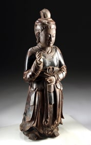 Serene 18th C. Chinese Wood Sculpture Taoist Deity