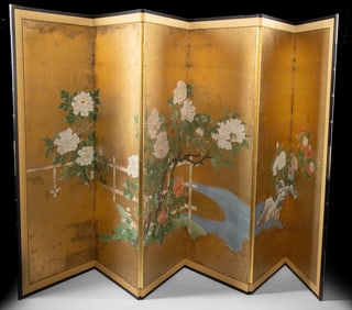Japanese Meiji / Showa 6-Panel Folding Screen Kano School Style