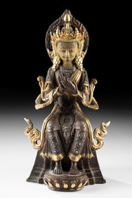 Tibetan Gilt Copper Maitreya Bodhisattva on Lotus Throne