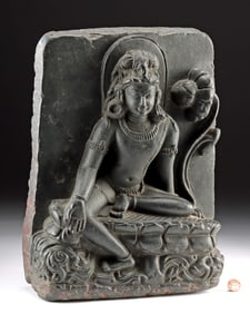 10th C. India Pala Stone Stele, Avalokiteshvara in Lalitasana