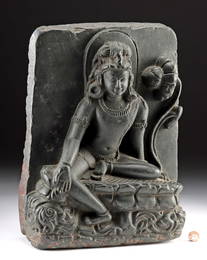 10th C. India Pala Stone Stele, Avalokiteshvara in Lalitasana