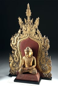 Burmese Enthroned Jambupati Buddha Naga Back Panel