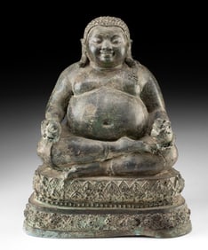 Indochina Cast Brass Statue of Budai (Laughing Buddha)
