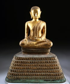 19th C. Thai Rattanakosin Gilt Brass Statue Phra Malai Kham Luang