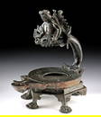 Roman Bronze Oil Lamp w/ Deity on Lion-Footed Stand